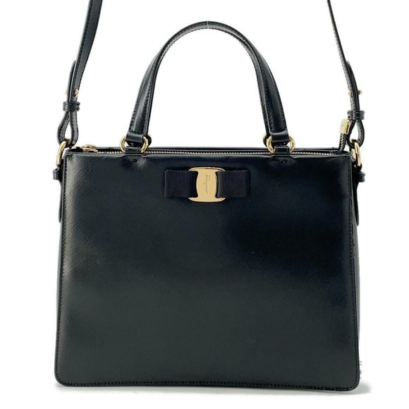 SALVATORE FERRAGAMO Black Leather Shoulder Bag - Picture 1 of 12